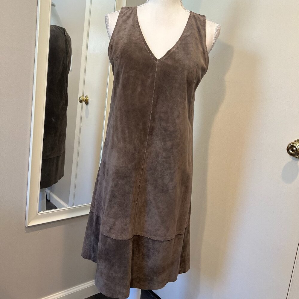 'S Max Mara Brown/Taupe Suede Sleeveless Shift dress, Size 8